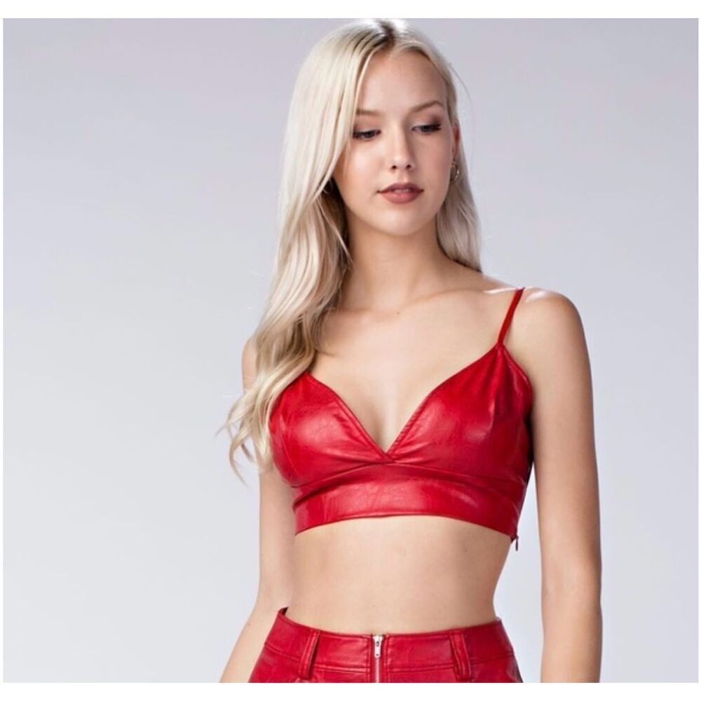 Anthropologie Red Faux Leather Crop Top Honey Punch‎ Small Romantic Cherry Vibe